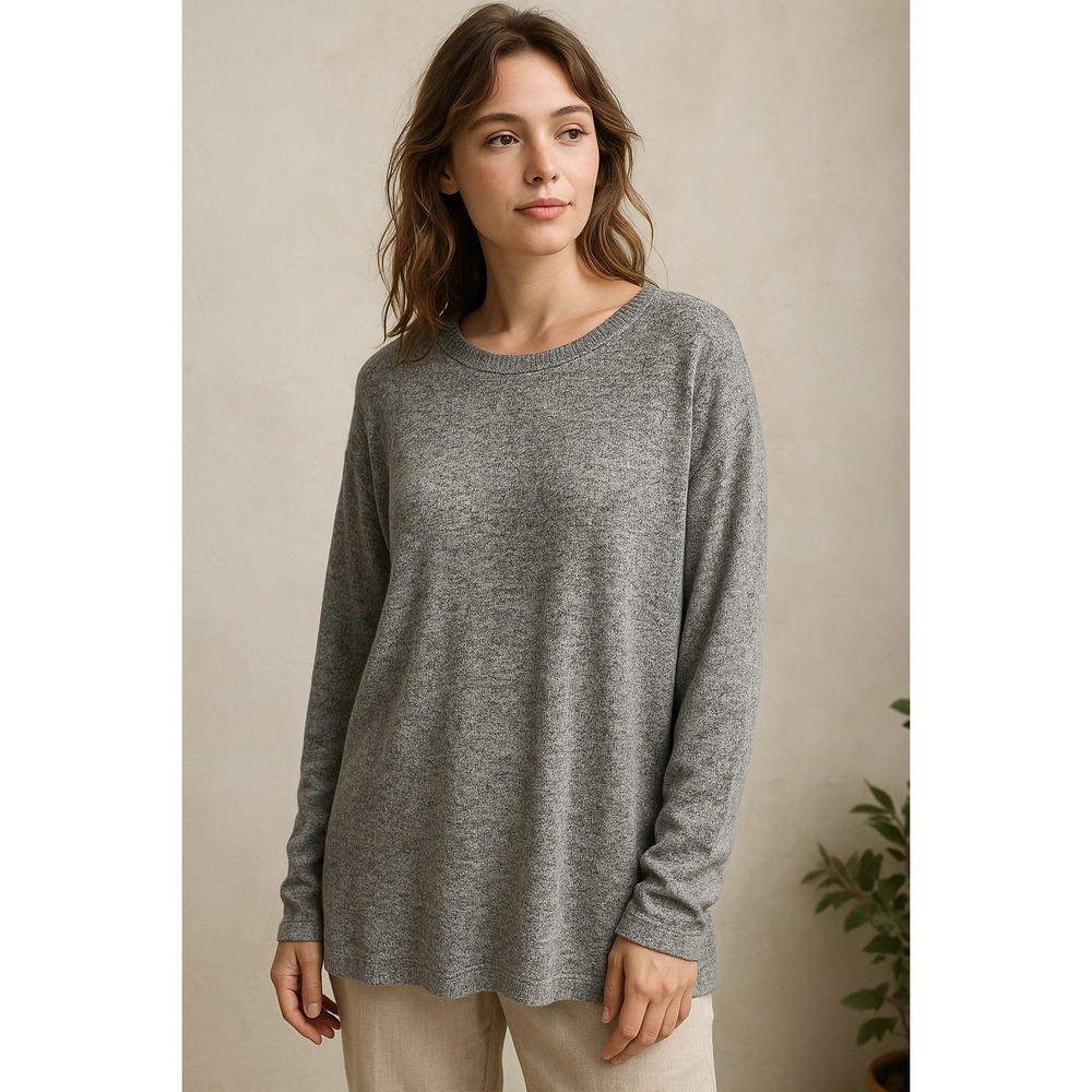 Lucky Brand Marled Grey Knit Long Sleeve Casual Sweater Top Women's XL TG